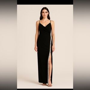 Honey and Rosie Elegant Black Strapless Gown with Silver Accent